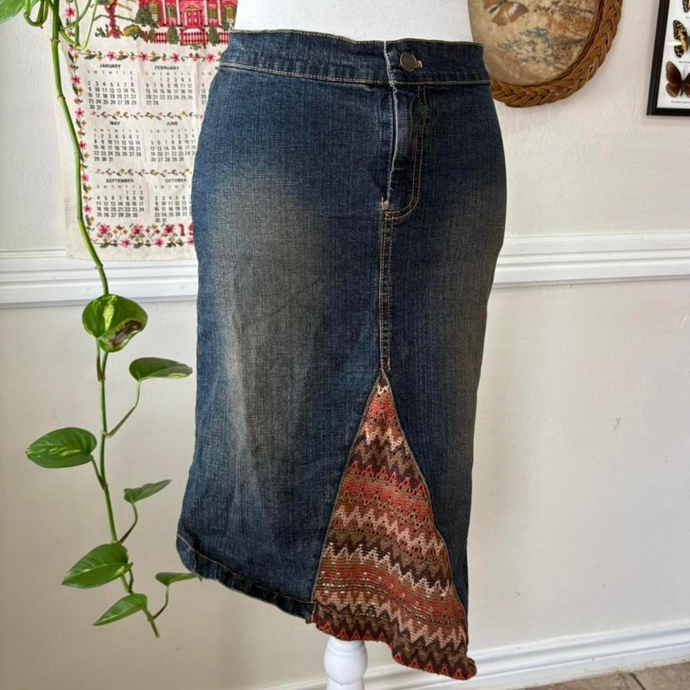 Vintage Y2K Angie‎ Jeans Size M Denim Skirt Western Asymmetrical Slip On